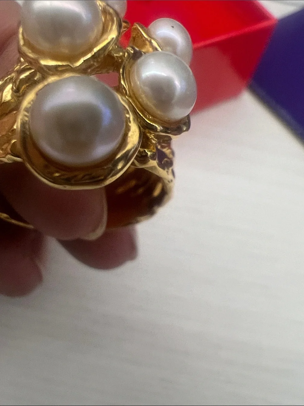 Gold freshwater Pearl Cluster Ring - White freshwater Pearls
